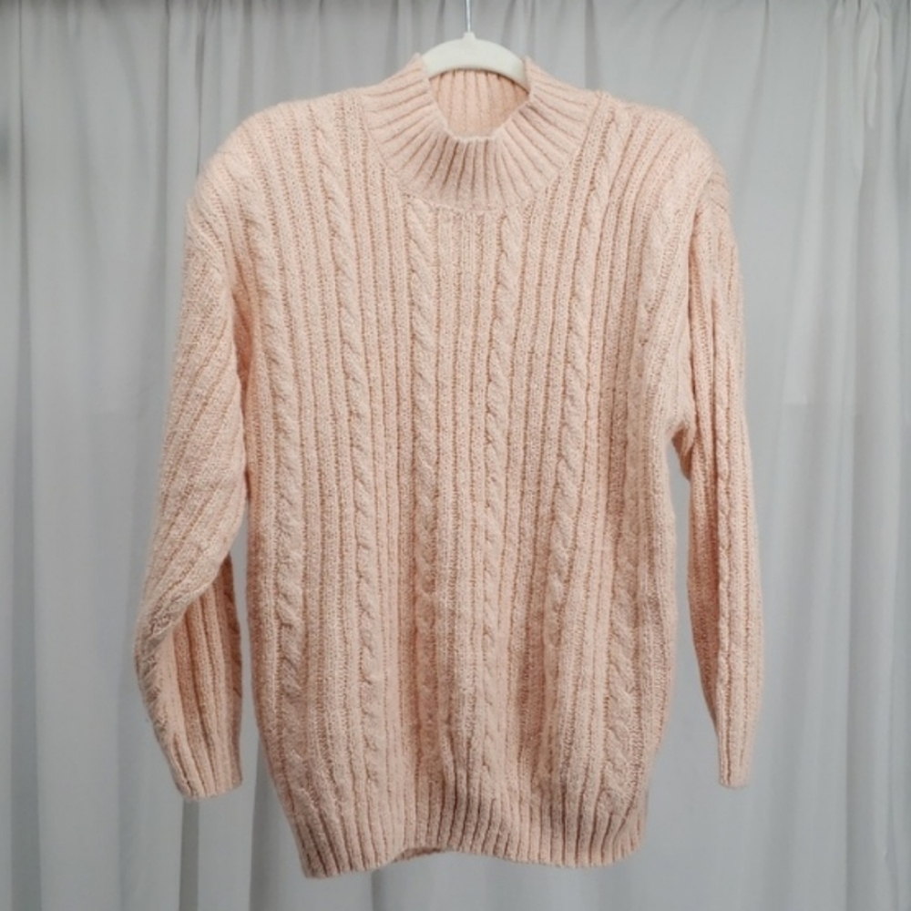 Partners Mock Turtleneck Cable Knit Sweater in Soft Pink Warm Cozy Plus Size 3X